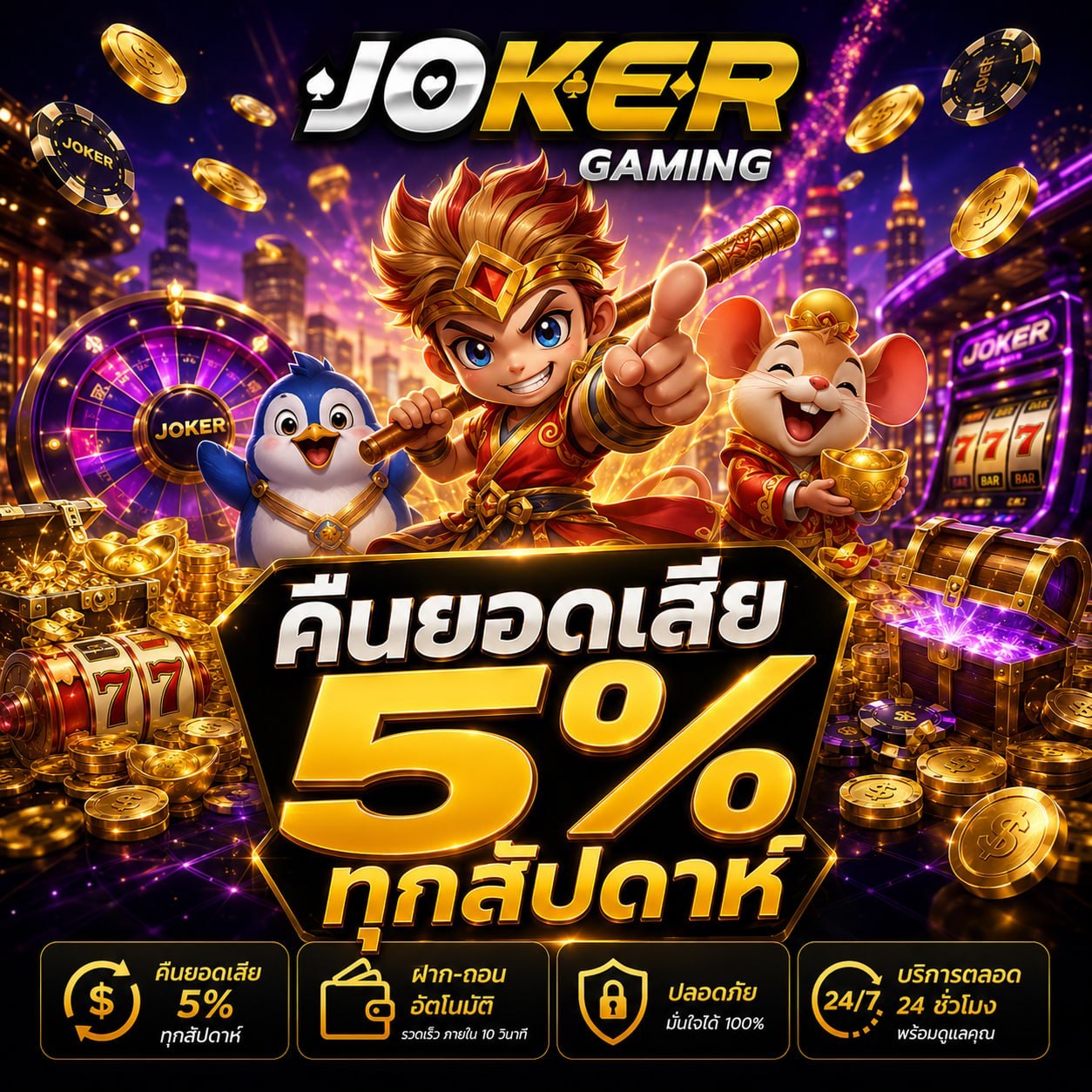 ภาพโปรโมชันคืนยอดเสีย Joker Gaming คืนยอดเสีย 5 เปอร์เซ็นต์ทุกสัปดาห์